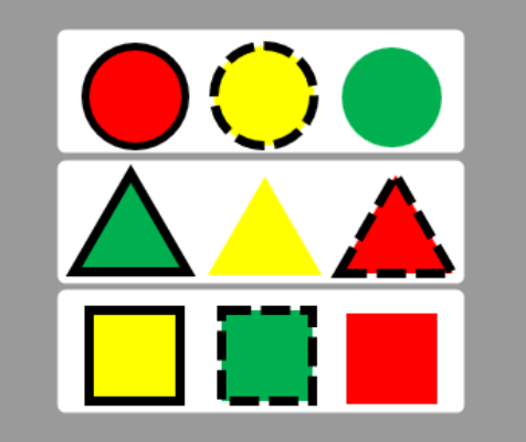 円や四角・三角の図形が形で並び替えられたイメージ