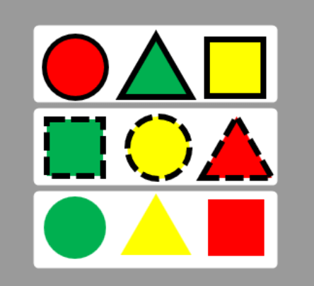 円や四角・三角の図形が線種で並び替えられたイメージ