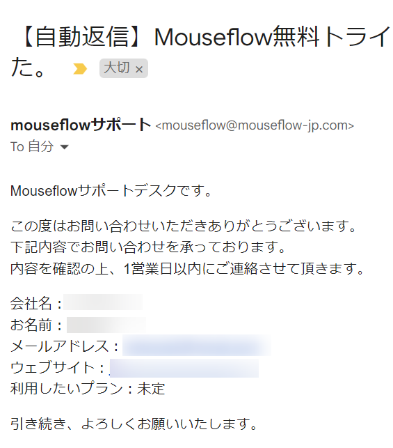 Mouseflowから届いたメール
